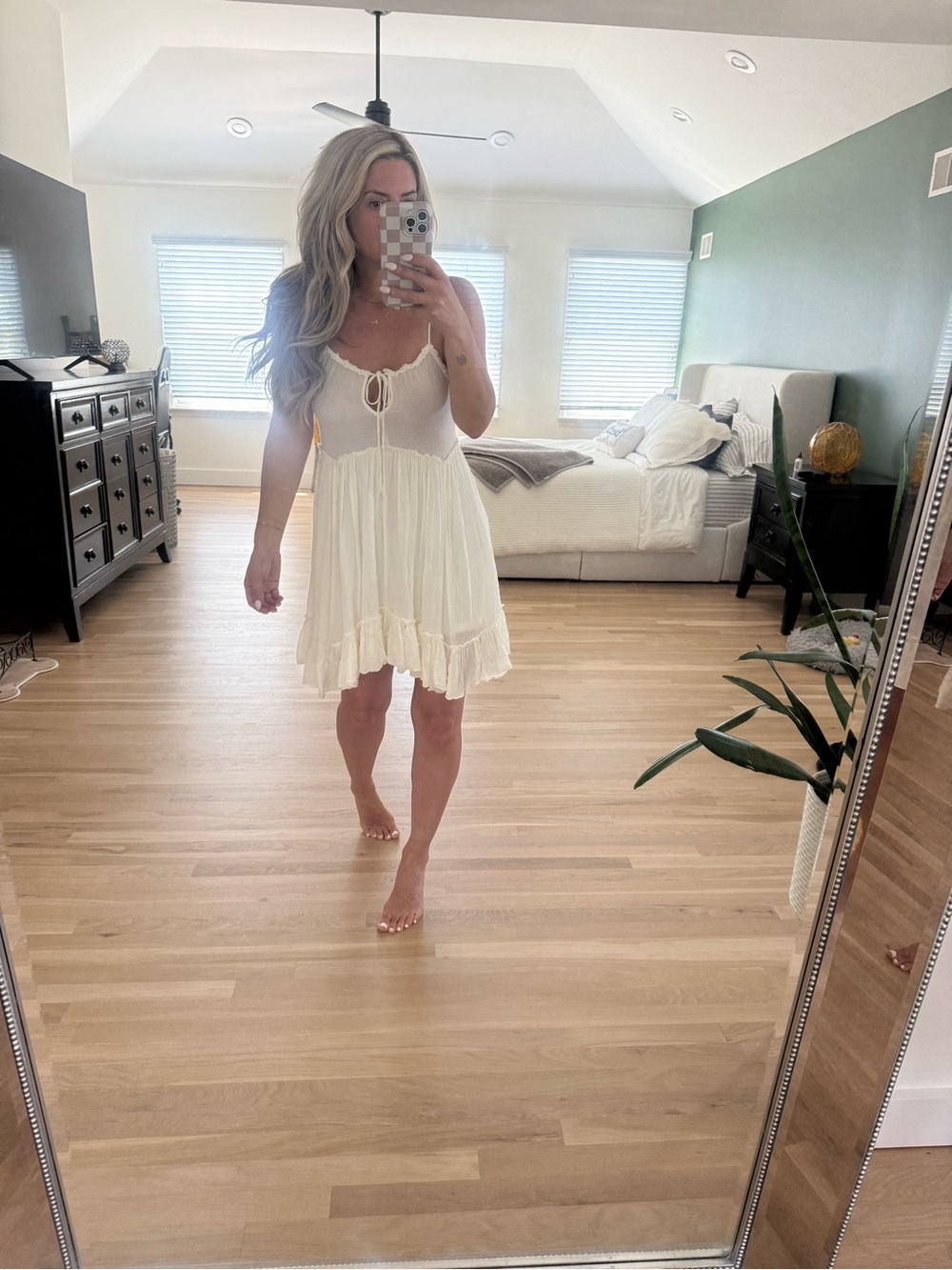 Vici Cream Ruffle Tie-Front Mini Dress